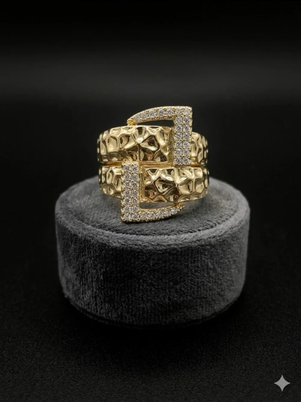 New 14k Gold Filled Nugget Buckle Ring with Pavé Accents- Adjustable.